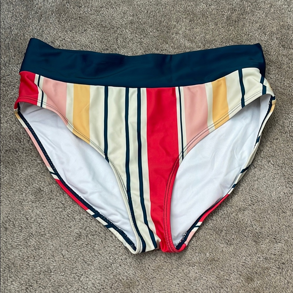 Striped High-Waisted Bikini Bottom